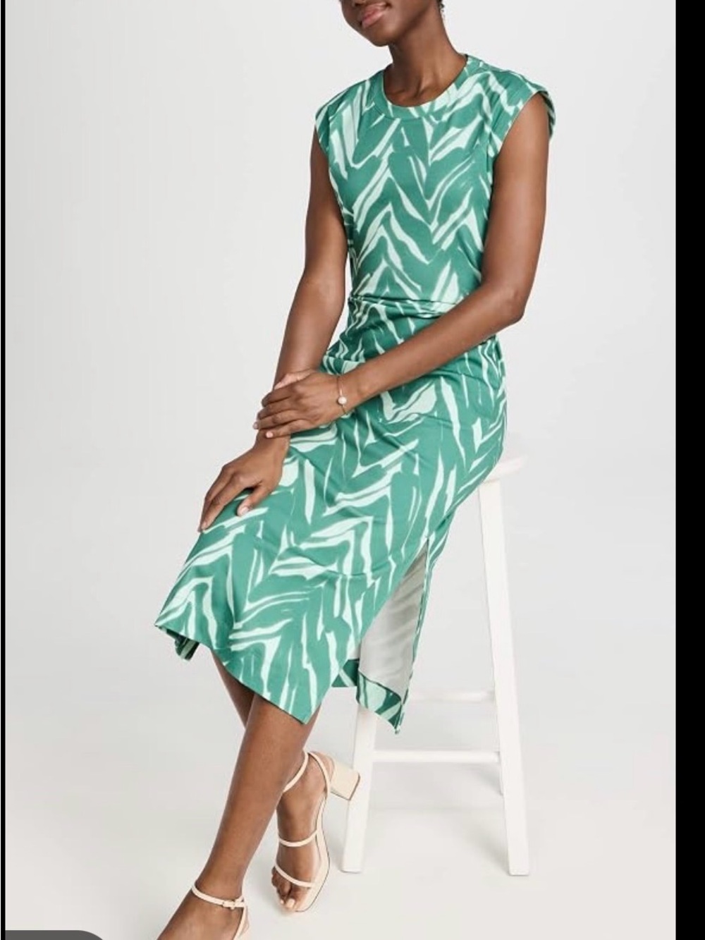 Tanya Taylor Aurora Green Printed Cap-Sleeve Midi Dress - Women